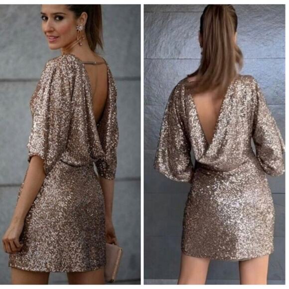 ZARA BLOGGER FAVORITE SHORT SEQUIN DRESS - Picture 1 of 16